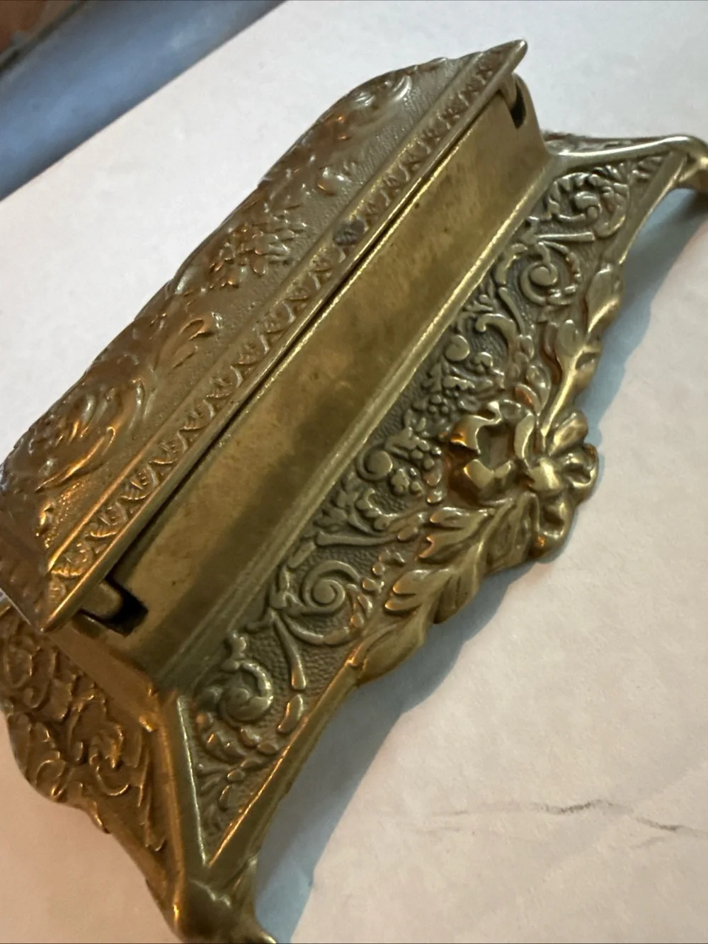 Antique Brass Stamp Box Desk Top Art Nouveau Decoration 5.5” Long ,3 1/4” Wide